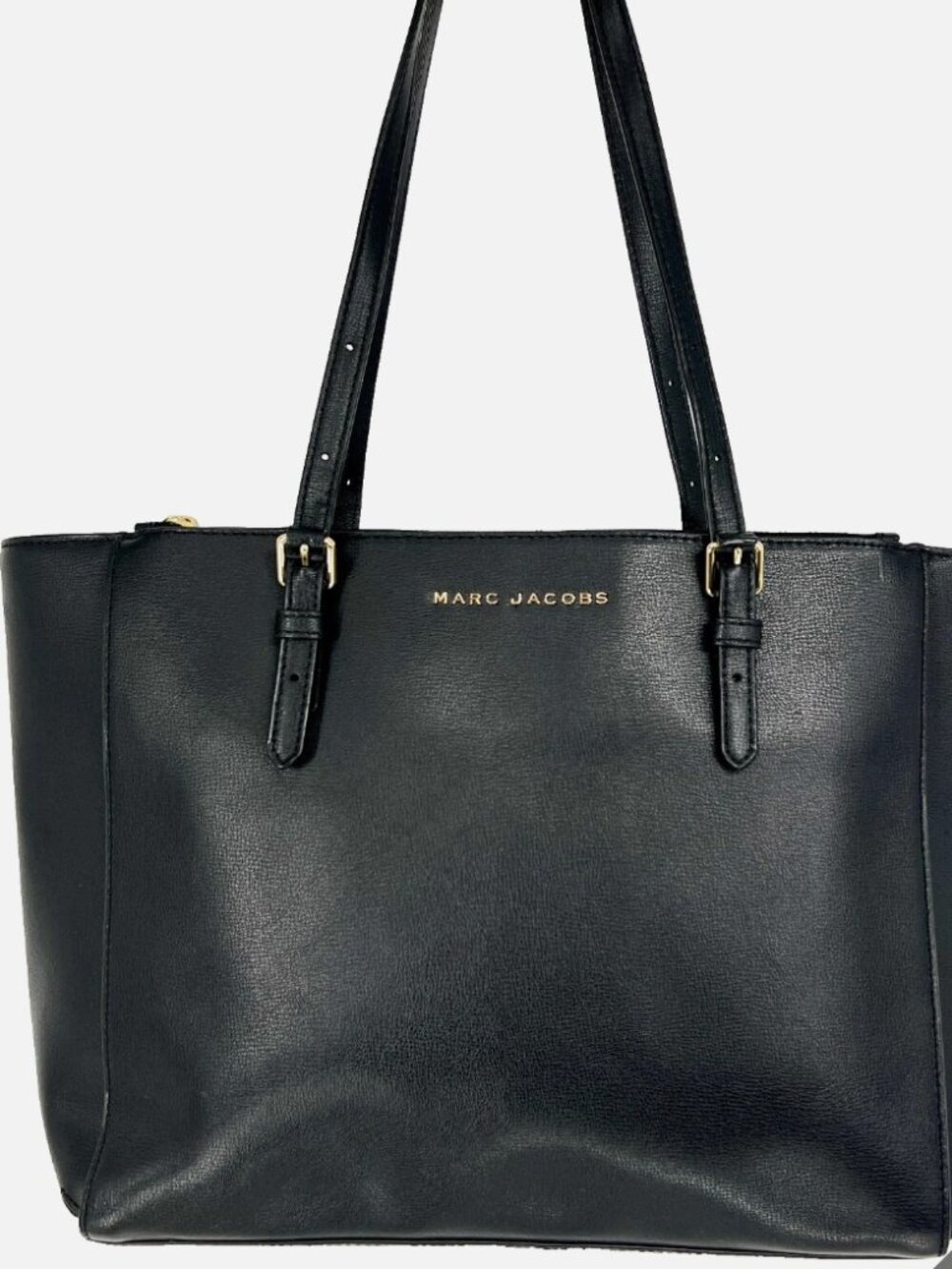Marc Jacobs Commuter Leather Shoulder Tote Bag Black Gold-Tone Logo Pockets